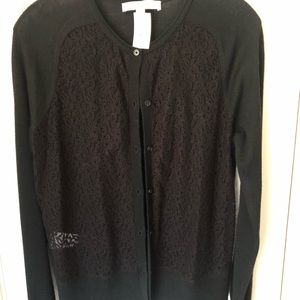 NWT Ann Taylor Loft Lace Black Cardigan Sz L